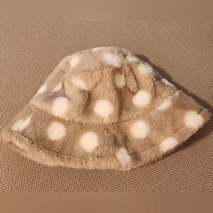 Furry Beige Polka Dot Bucket Hat